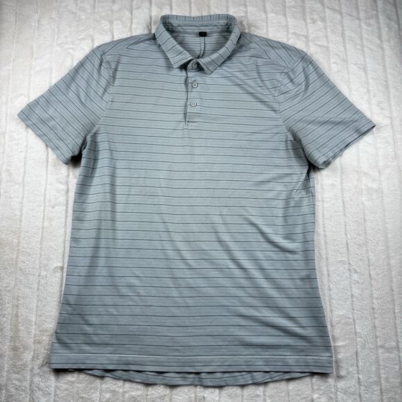 Lululemon Polo Shirt Men L Gray Stripe Evolution Performance Golf Short Sleeve - Picture 1 of 12